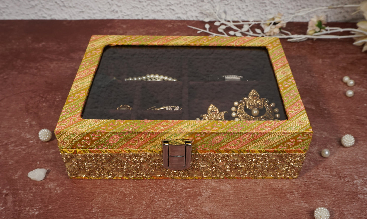 Brocade Earring Box Yellow