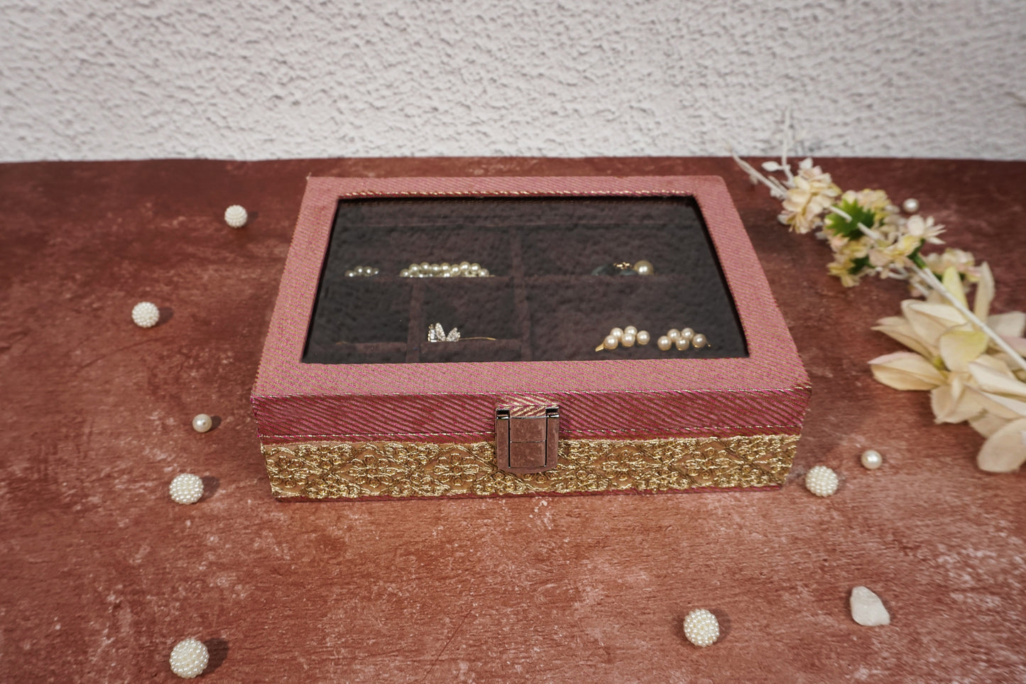 Brocade Earring Box Pink