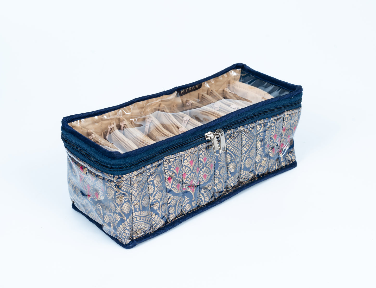 Partitioned jewellery organiser with pouches (Green)