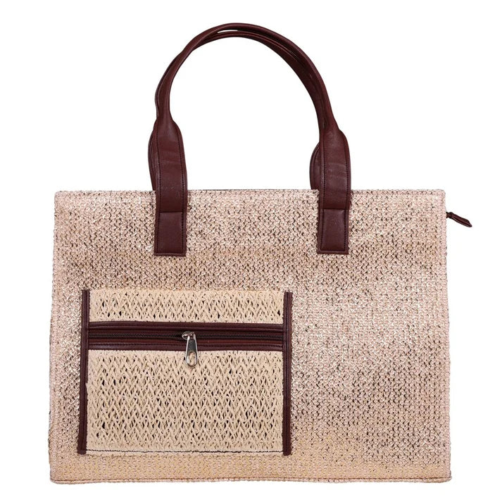 Gold Shimmer Tote With Front Pocket