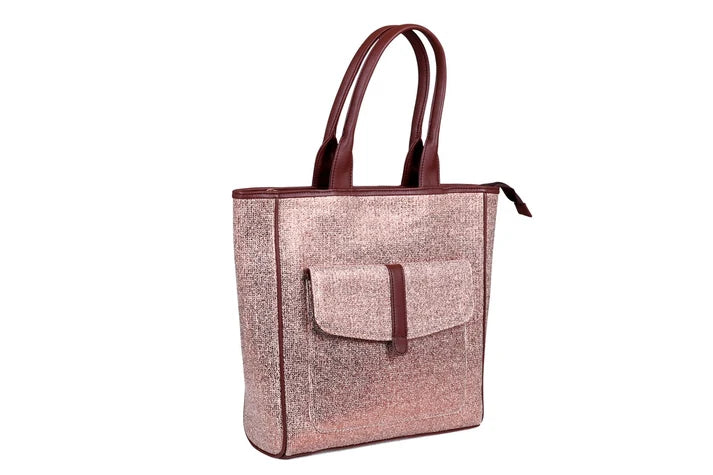 Bronze Shimmer Tote With Front Pocket