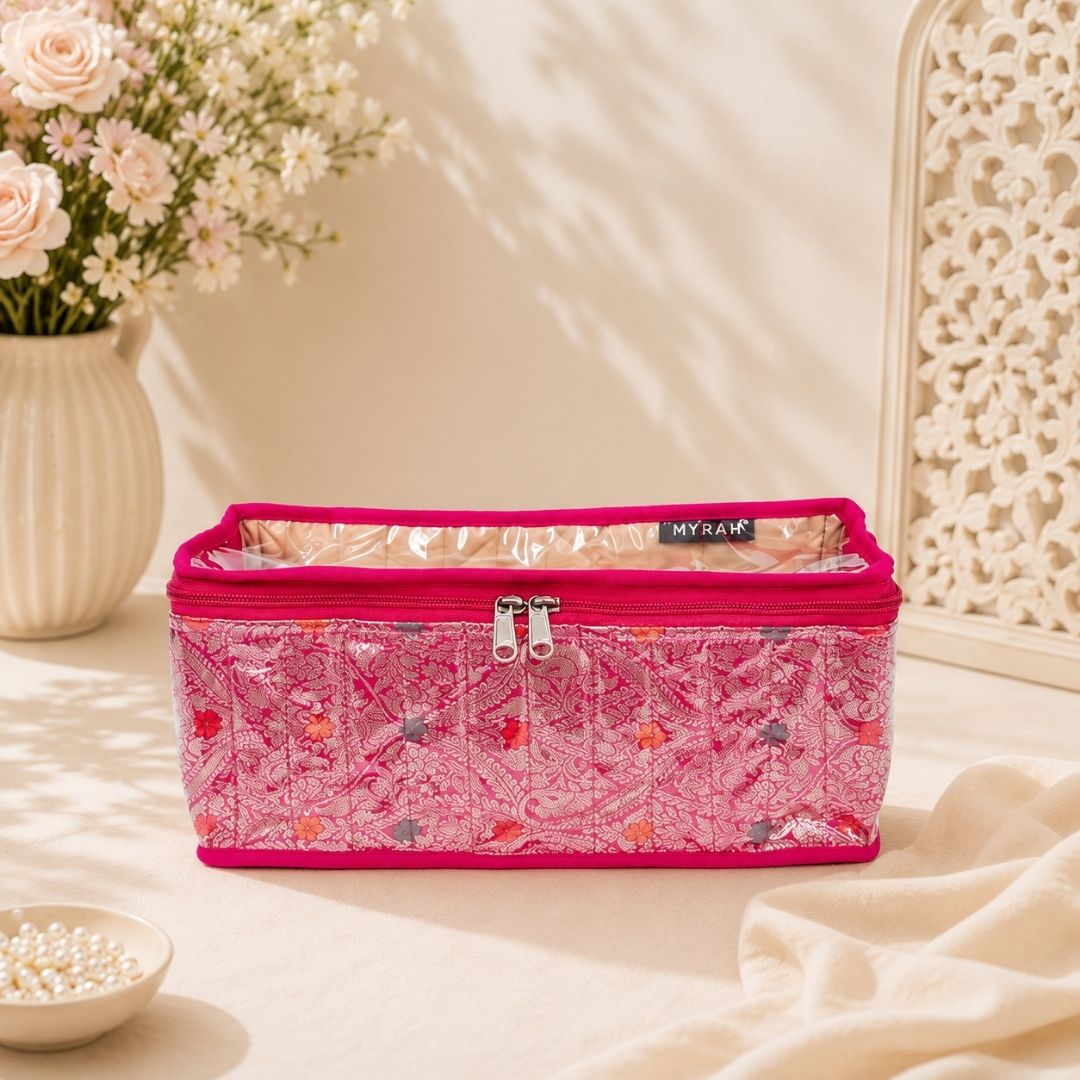 Partitioned Jewellery Organiser With Pouches (Pink)