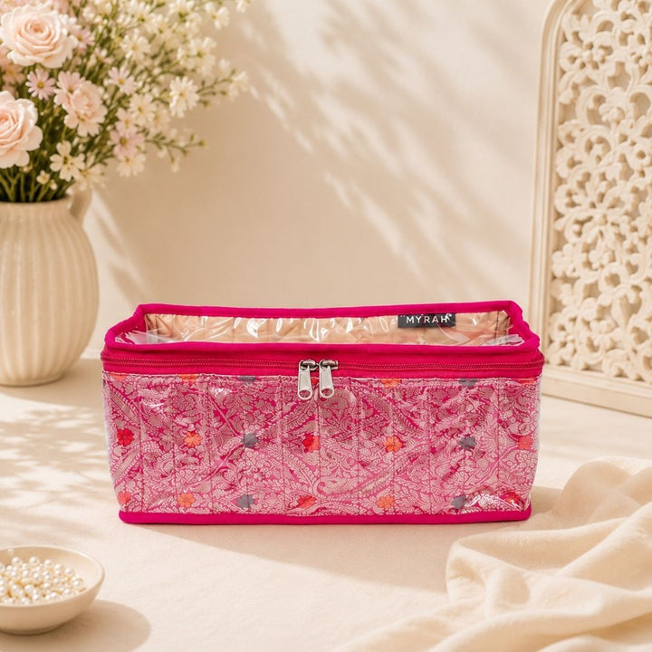 Partitioned Jewellery Organiser With Pouches (Pink)