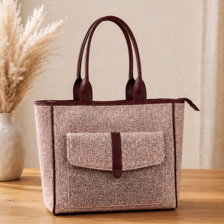 Bronze Shimmer Tote With Front Pocket