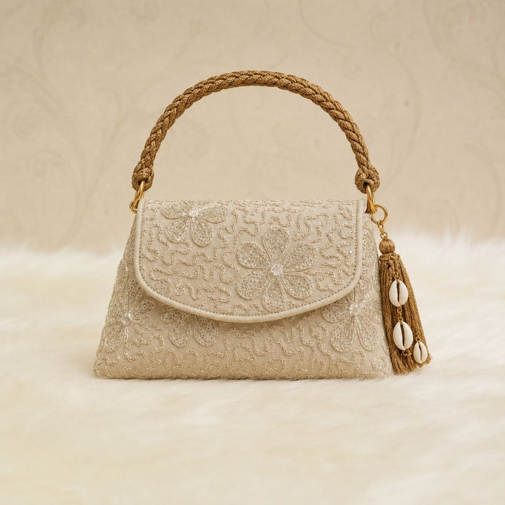Elegant Tassel Clutch - Gold Floral