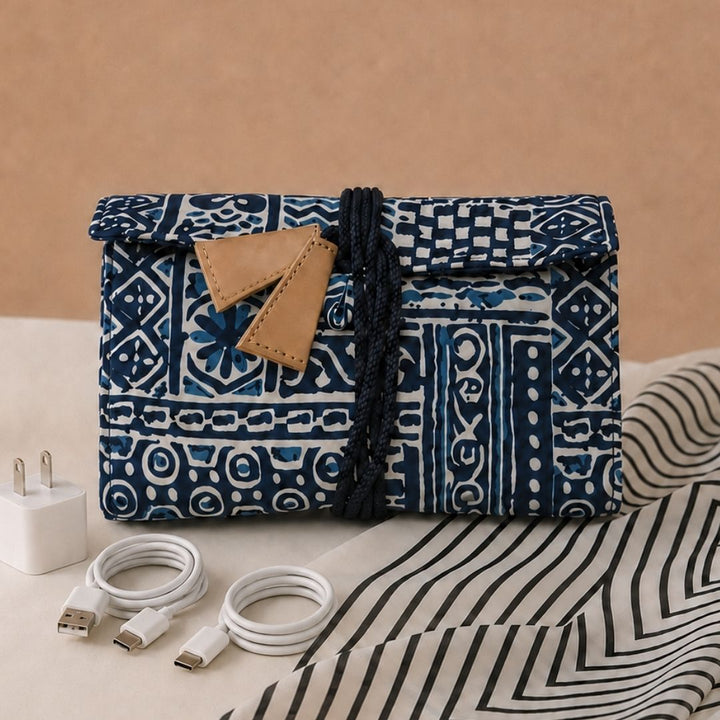 Ethnic Blue Organizer for USB cables, chargers, electronic accessories