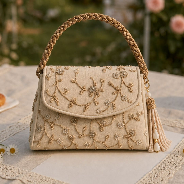 Elegant Tassel Clutch - Gold Bead Work