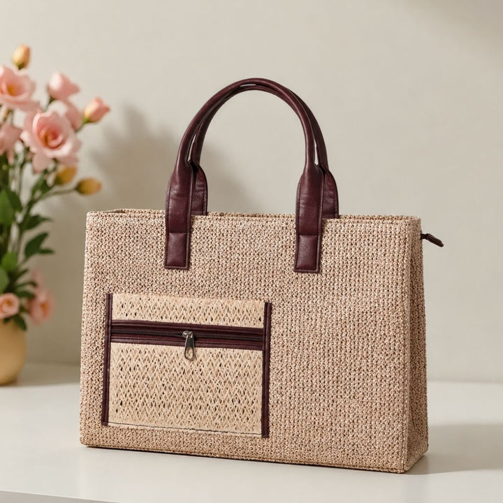 Gold Shimmer Tote With Front Pocket