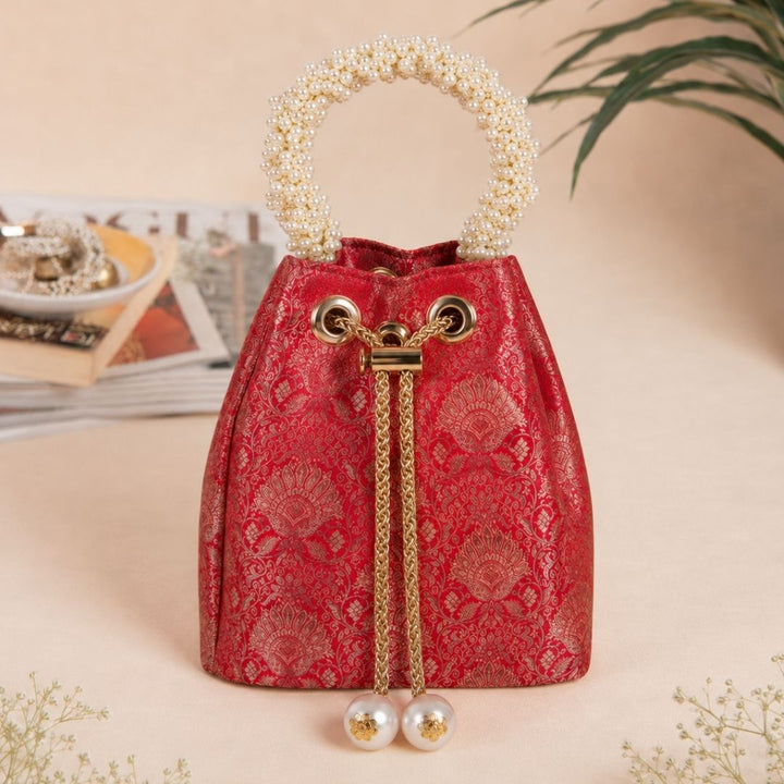 Red Brocade Batwa Eyelet Bag