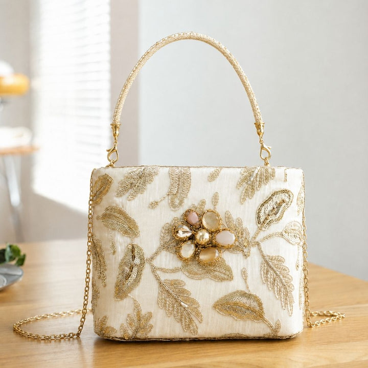 Crystal Encrusted Ivory Clutch