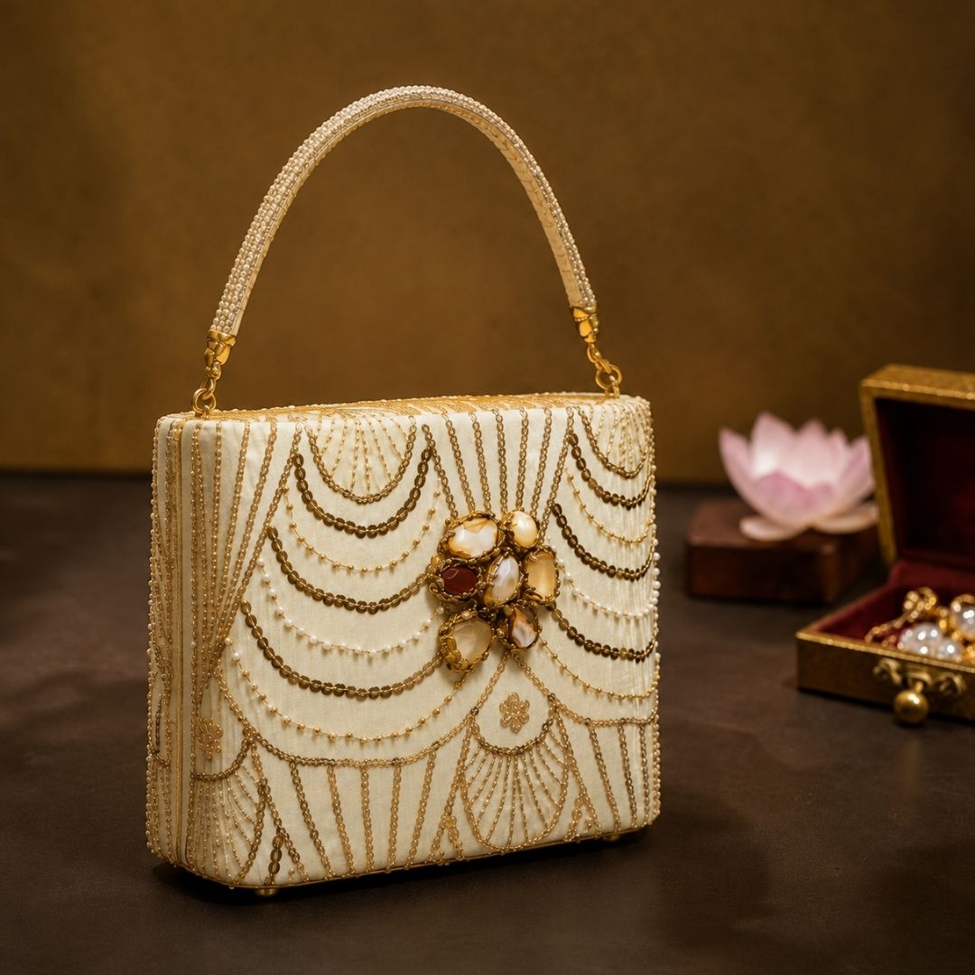 Crystal Encrusted Pearl Clutch