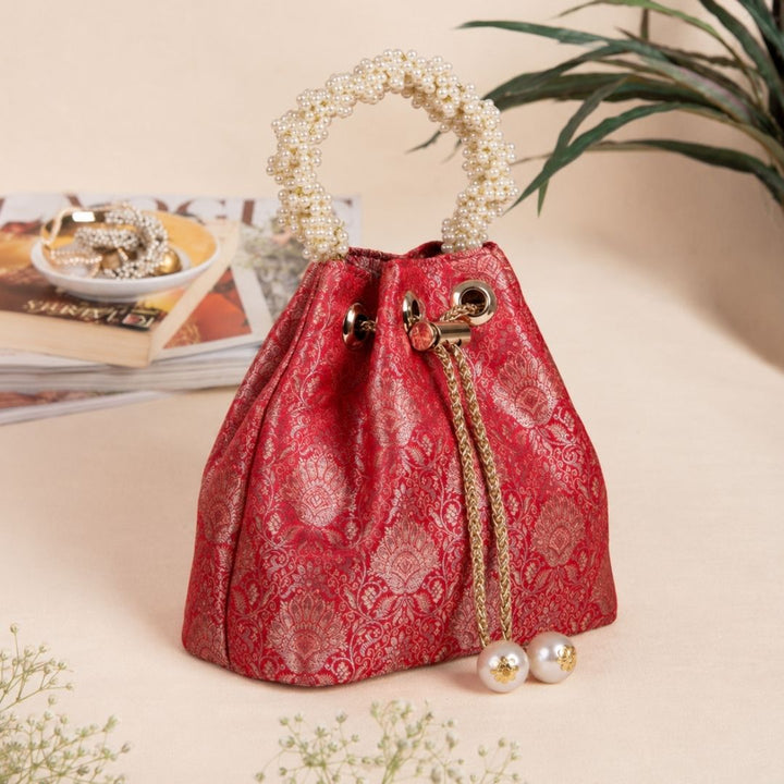 Red Brocade Batwa Eyelet Bag