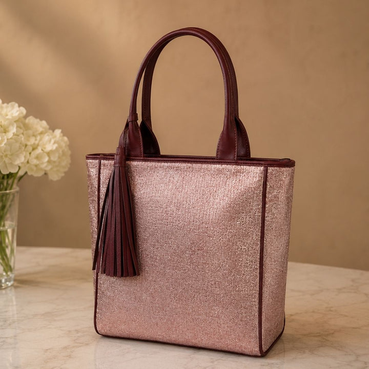 Bronze Shimmer Tote With Tassels