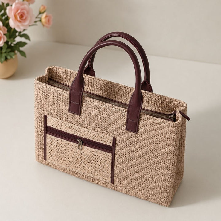Gold Shimmer Tote With Front Pocket