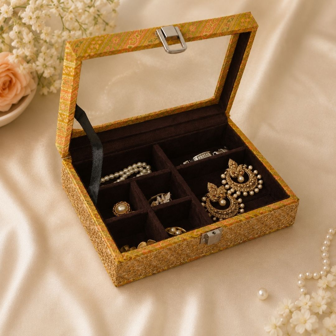 Brocade Earring  Box Yellow