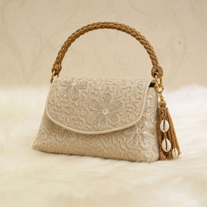 Elegant Tassel Clutch - Gold Floral
