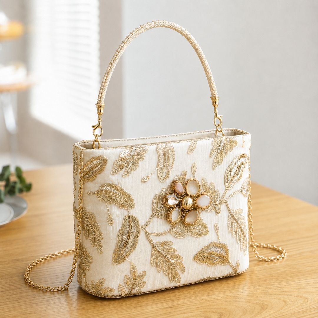 Crystal Encrusted Ivory Clutch