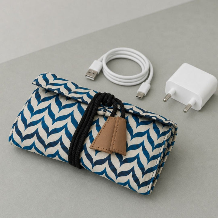 Blue Organizer for USB cables, chargers, electronic accessories