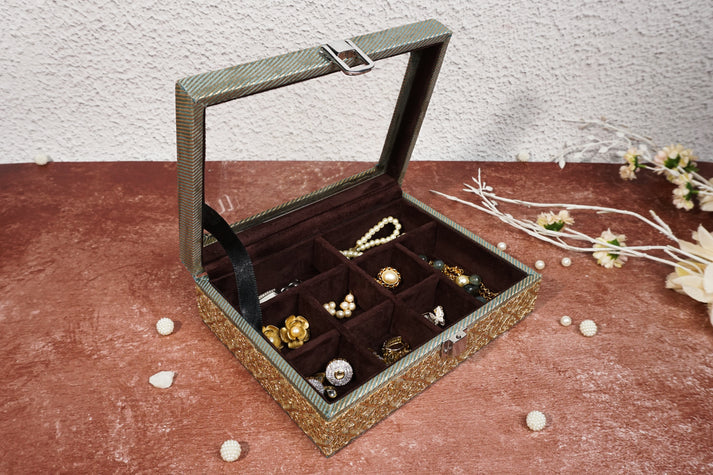 Brocade Earring Box Green