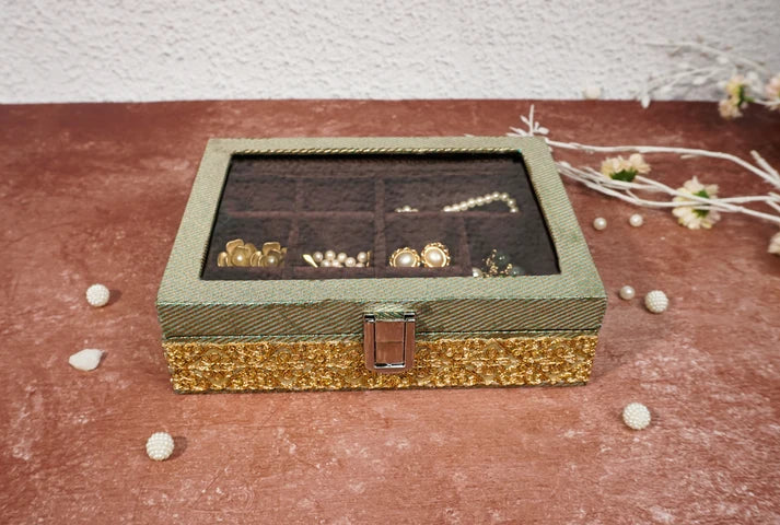 Brocade Earring Box Green