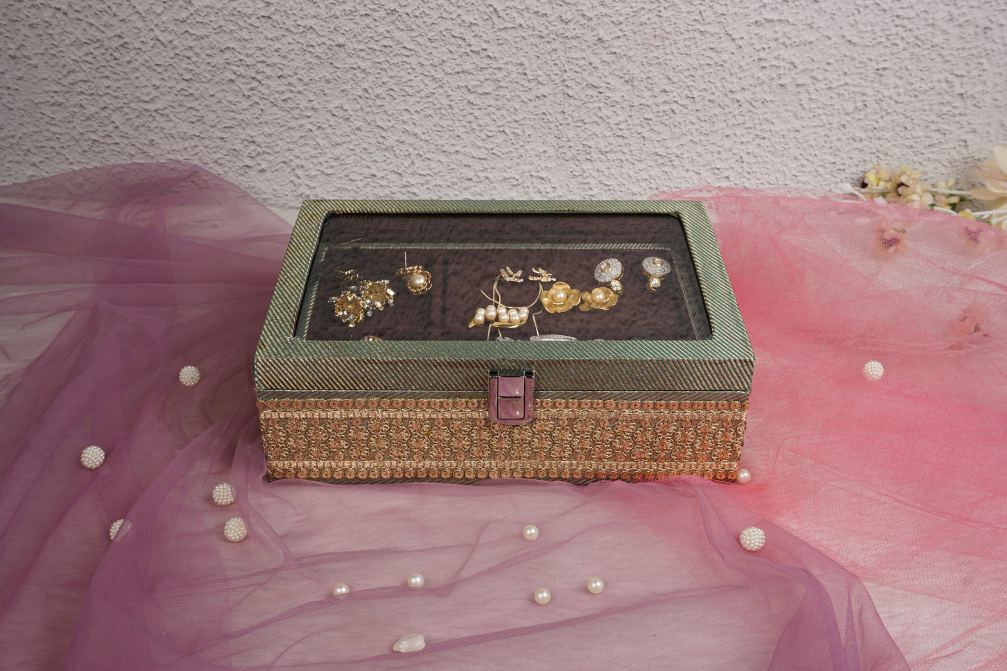 Brocade Jewellery Box Green