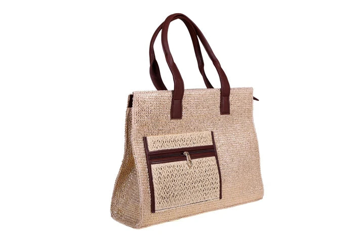 Gold Shimmer Tote With Front Pocket