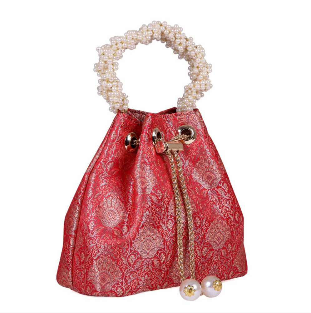 Red Brocade Batwa style clutch