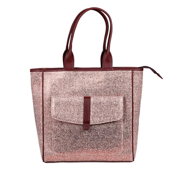 Bronze Shimmer Tote With Front Pocket