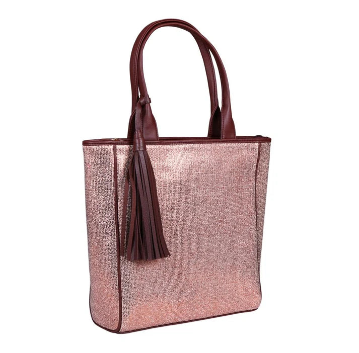 Bronze Shimmer Tote With Tassels