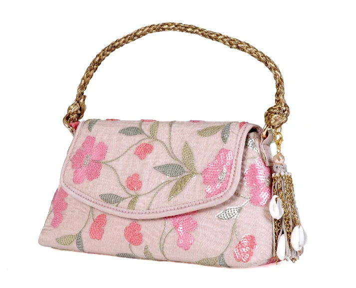 Elegant Tassel Clutch - Sequined Pink