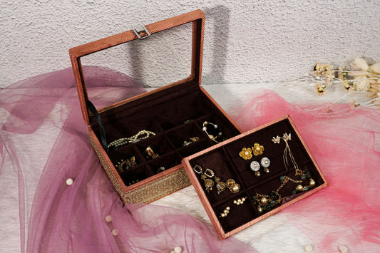 Brocade Jewellery Box Peach