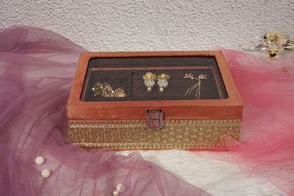 Brocade Jewellery Box Peach