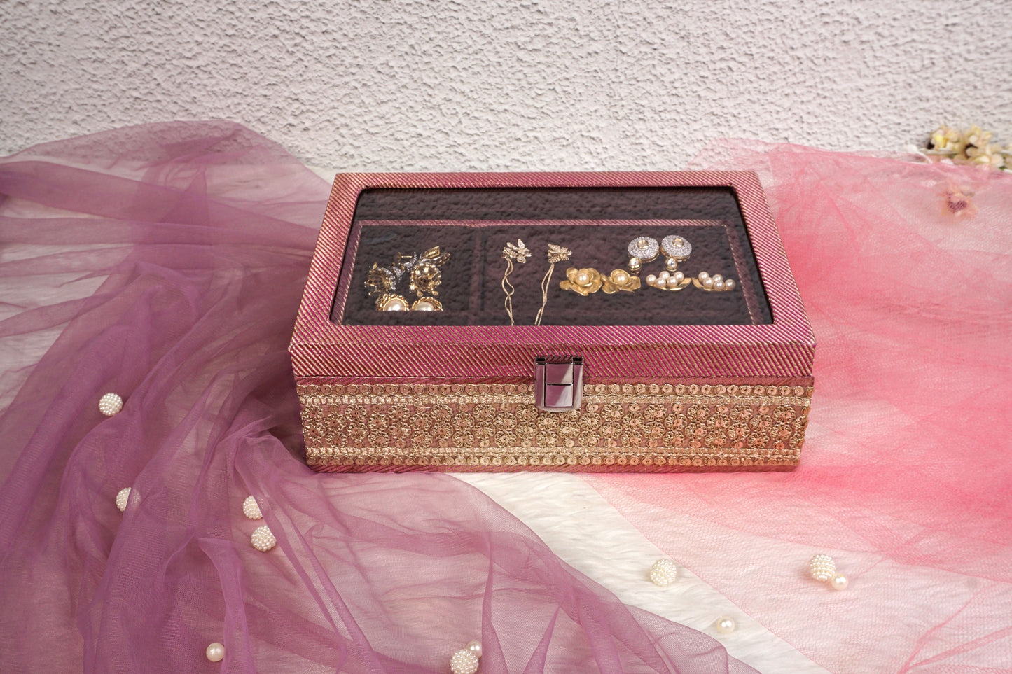 Brocade Jewellery Box Pink