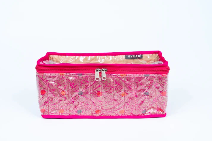 Partitioned Jewellery Organiser With Pouches (Pink)