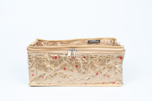 Partitioned jewellery organiser with pouches (Gold)