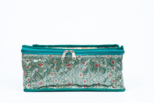 Partitioned jewellery organiser with pouches (Green)
