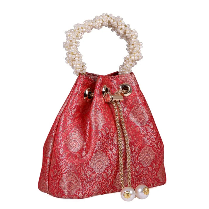 Red Brocade Batwa Eyelet Bag