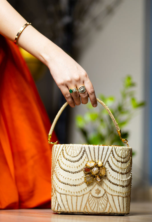 Crystal encrusted pearl clutch