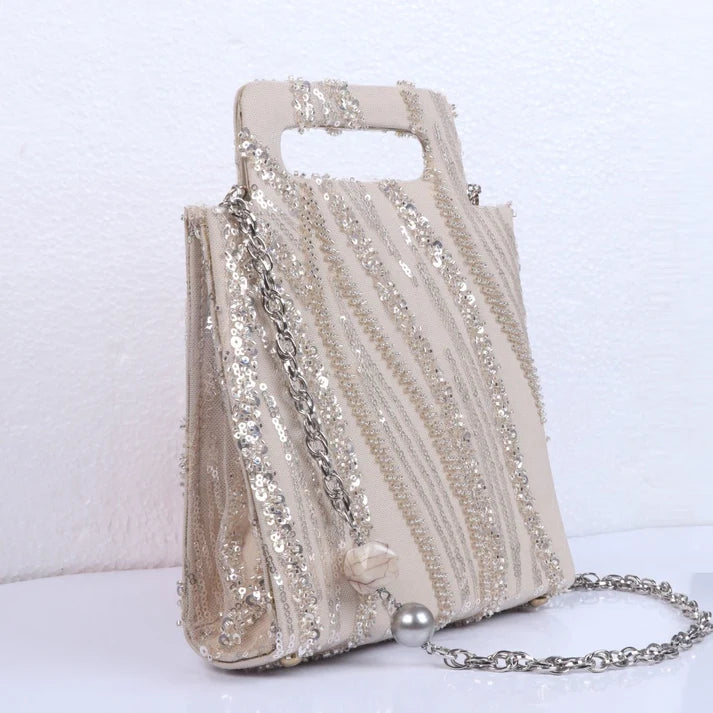 Hand-held Beaded jaal clutch-small
