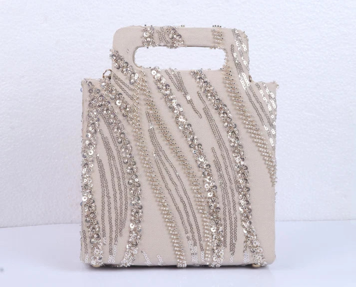 Hand-held Beaded jaal clutch-small
