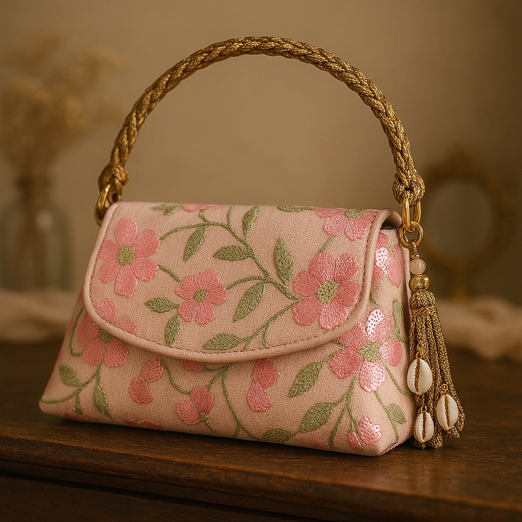 

Infuse your festive look with a touch of Indian opulence through our diverse range of clutches. You can carry this beautiful&nbsp; clutch with every outfit!

Size&nbsp;

Length : 9.5 inches

Height : 5 inches

Width : 3.5 inches

Features : Magnetic Lock / tassels

Material : Sequined organza